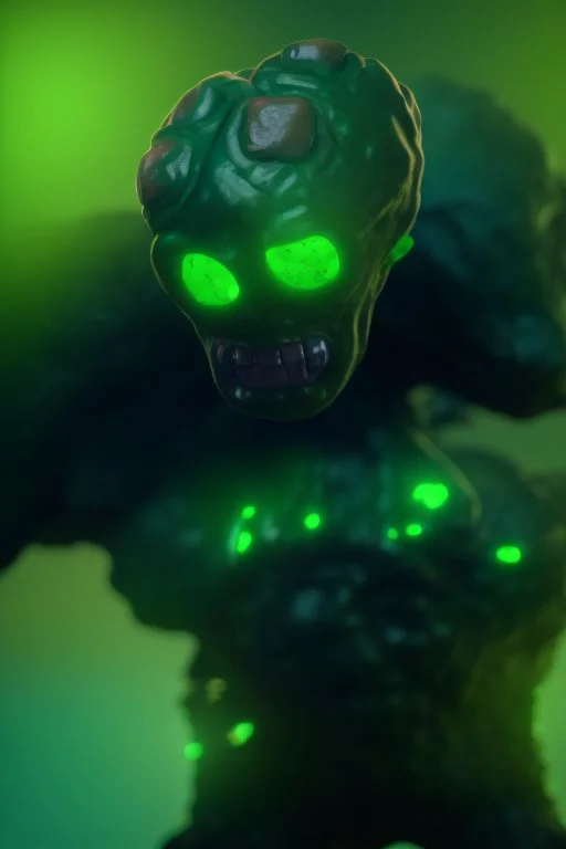 mutated green stone golem with a red tumor corrupted