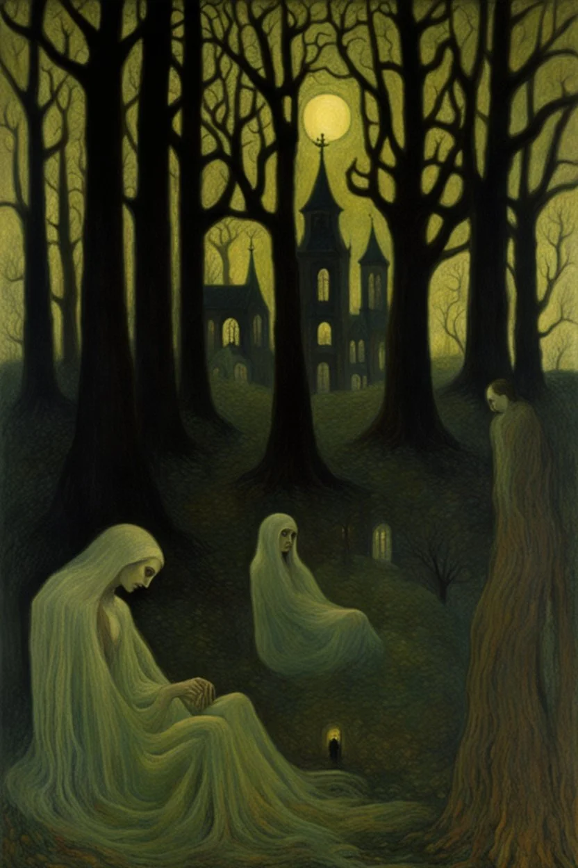 Night, trees, rocks, creepy, gothic horror films influence, georges lemmen and hebry luyten paintings