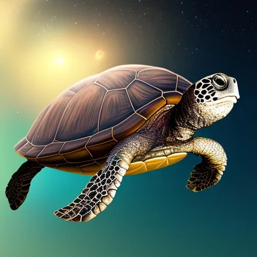 Turtle floating in space endlessly