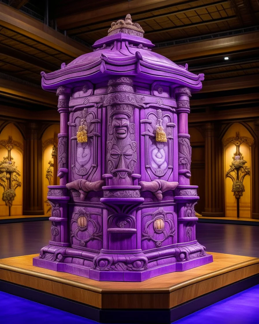 A light violet mechanical bay designed in Hawaiian tikis painted by Leonardo da Vinci