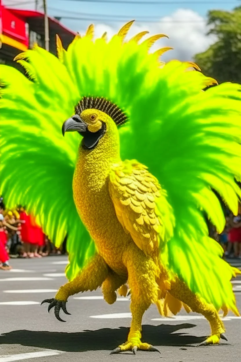 Yellow cockatrice running through a carnival