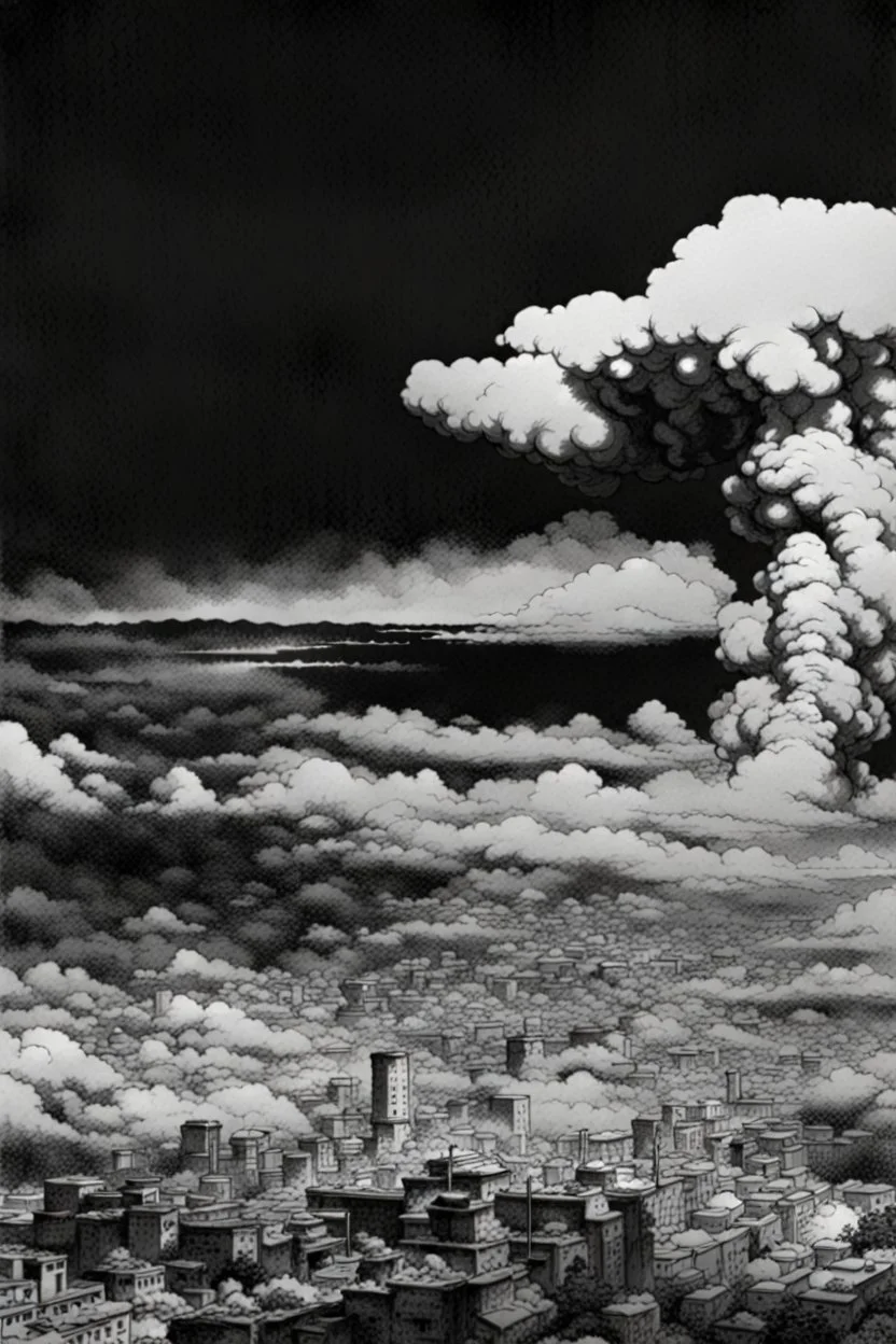 Hiroshima bomb, line arts, manga style