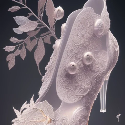 photorealistic glass shoe, a hyerrealistic transparent body, crystal, shells, pastel colours flowers and leaves transparent, professional light, rococo, Artstation, intricate detail realism hdr, intricate detailed 8 k, with ornate jewelled, intricate detailed 4 k