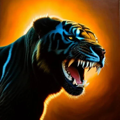 Ultra detailed fullbody Portrait in oil on canvas of Venom fusions Sabertooth(marvel) ,intense stare,extremely detailed digital painting, extremely detailed face,crystal clear Big eyes, mystical colors ,perfectly centered image, perfect composition, rim light, beautiful lighting,masterpiece,8k, stunning scene, raytracing, anatomically correct, in the style of robert e howard and Ken Kelley and Ohrai Noriyoshi and Simon Bisley and tomzj1