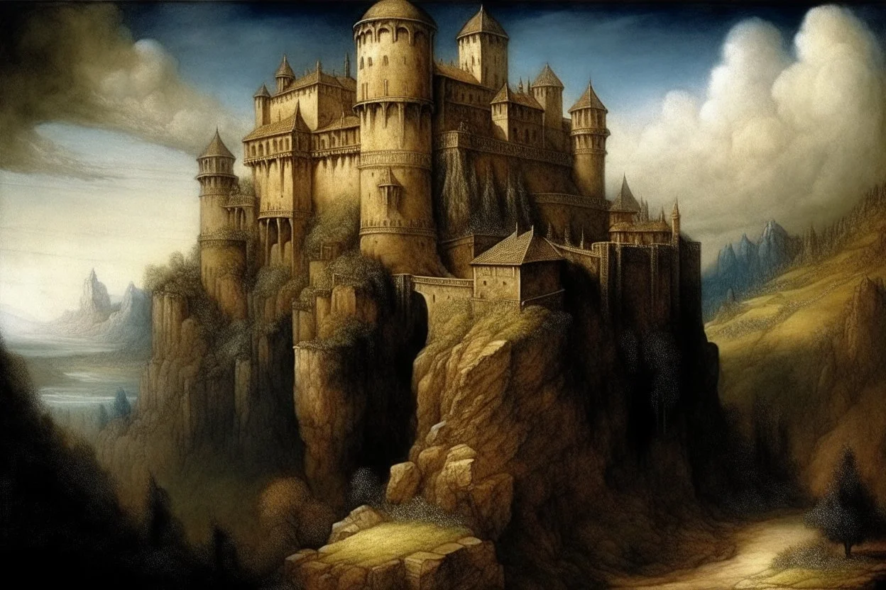 A castle of mystery painted by Leonardo da Vinci