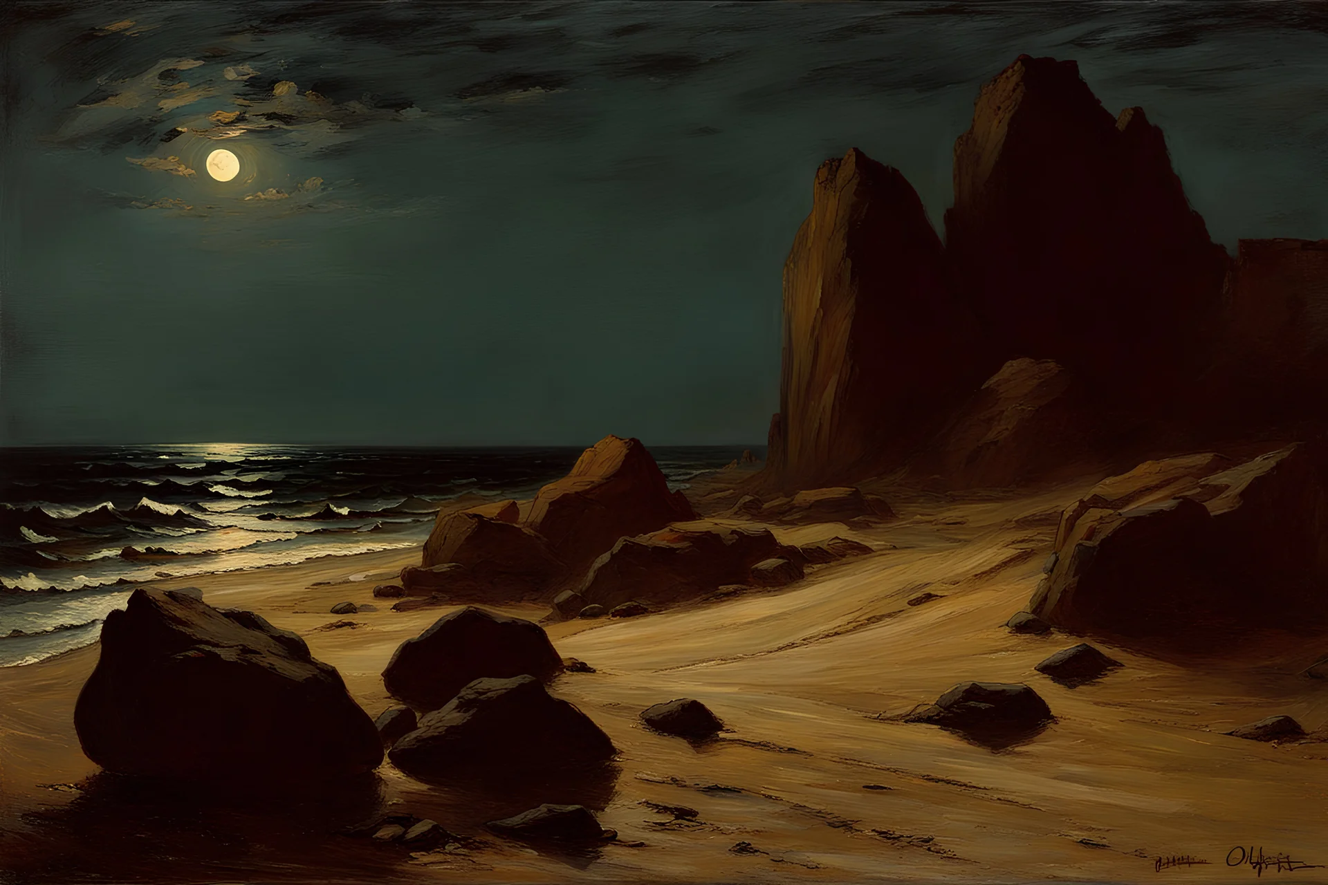 Night, sand, rocks, auguste oleffe and henry luyten impressionism paintings