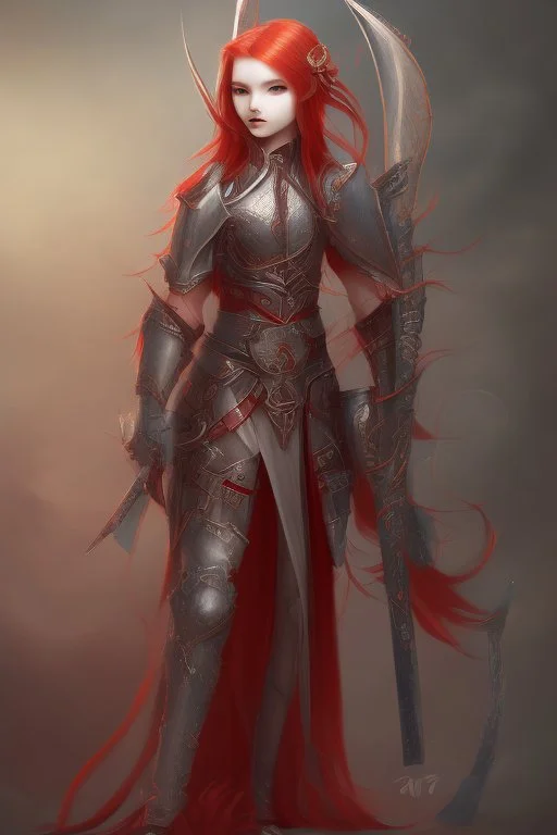 Teenaged Female Red haired kitsune paladin