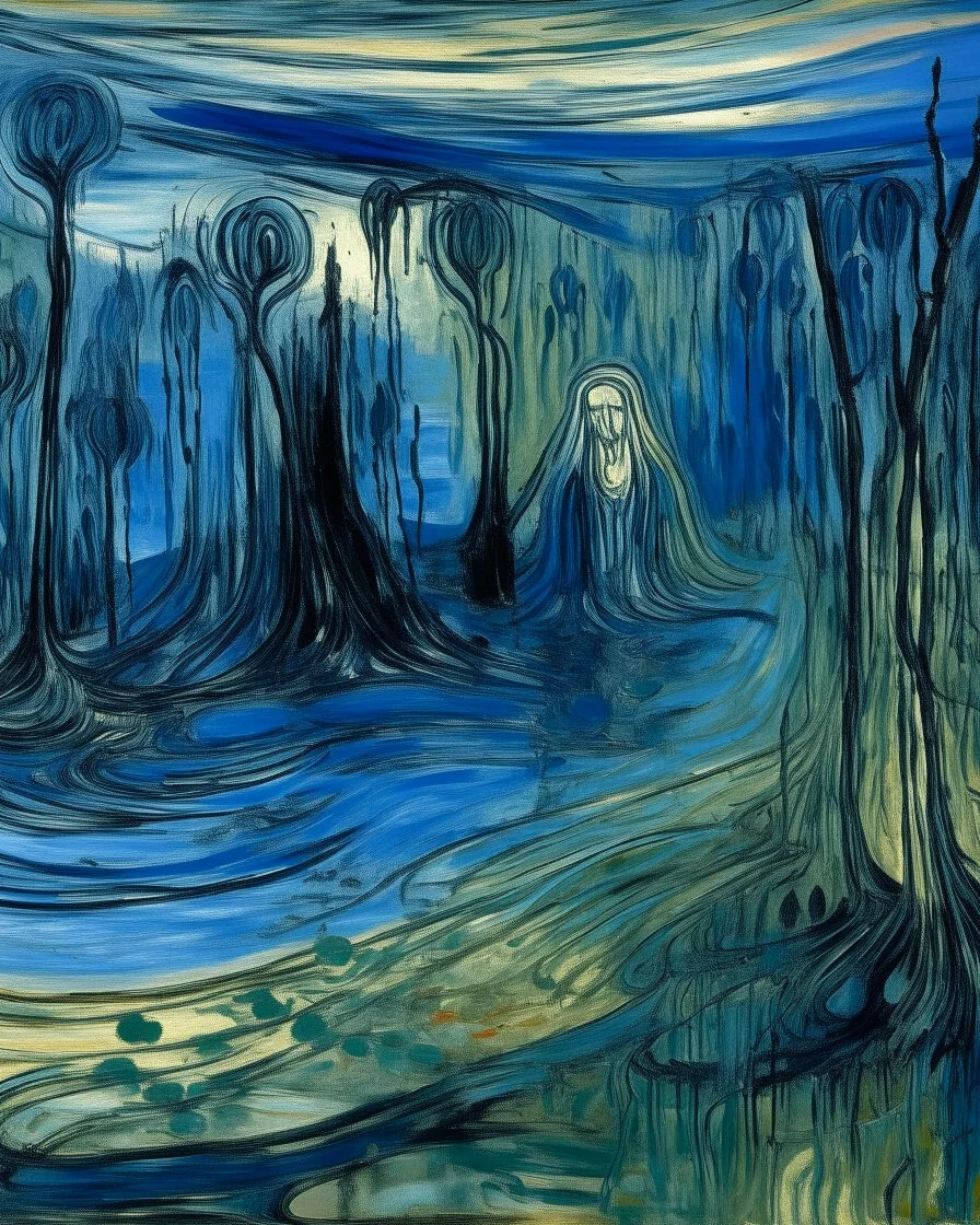 A light indigo toxic swamp painted by Edvard Munch