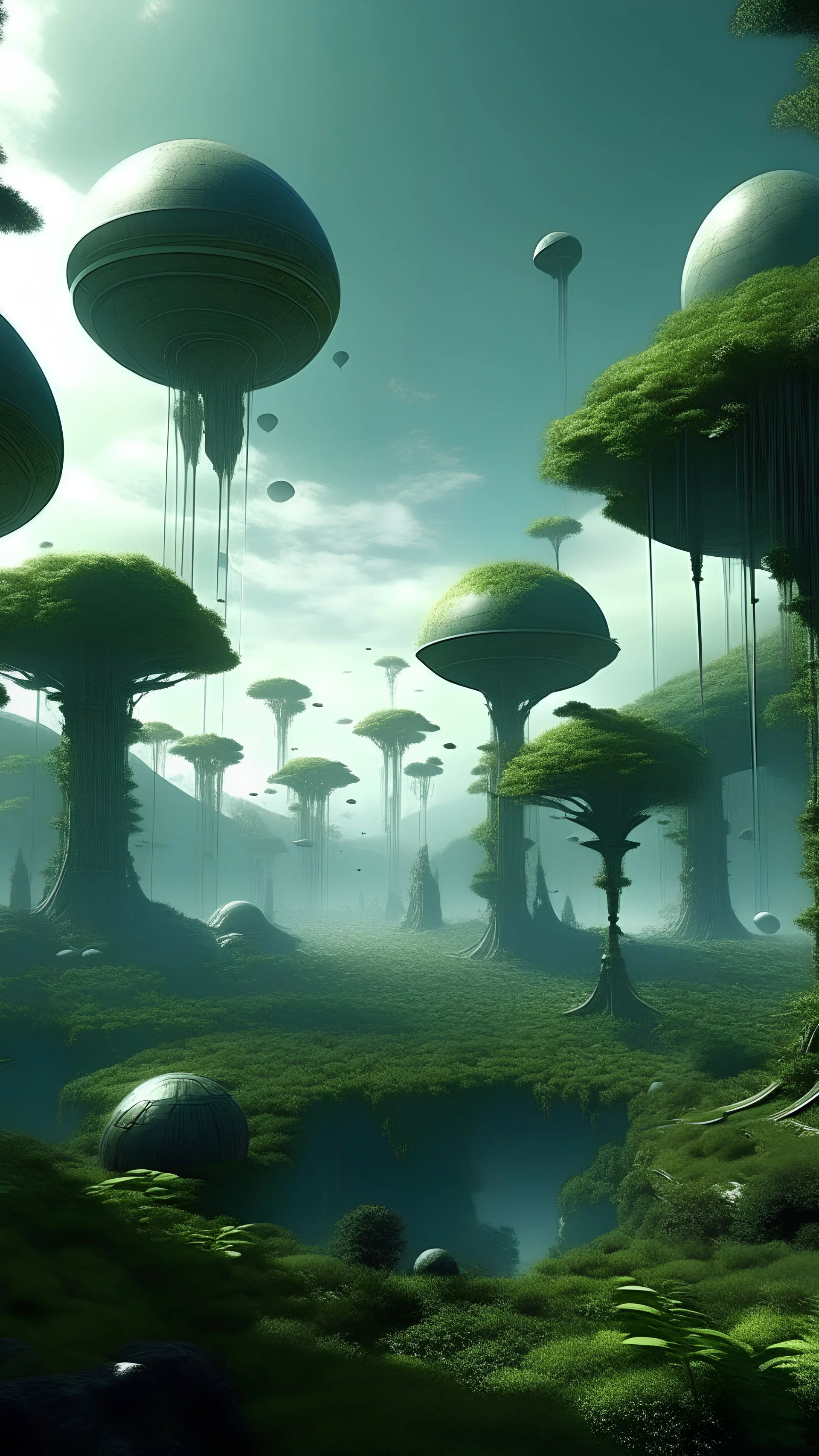 sci fi planet, alien city, tree canopy