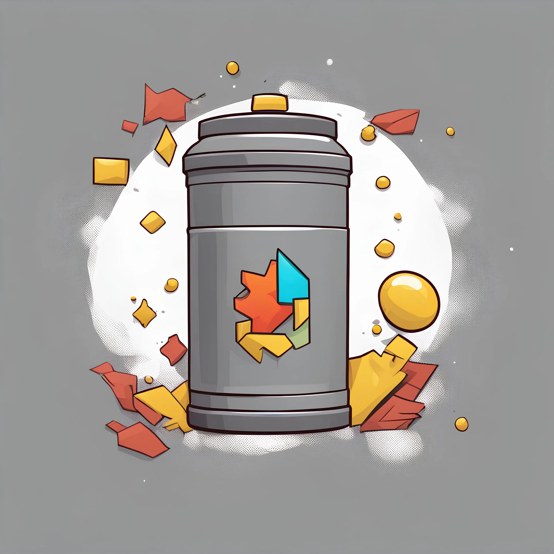 game icon, full canister, grey background, comic book,