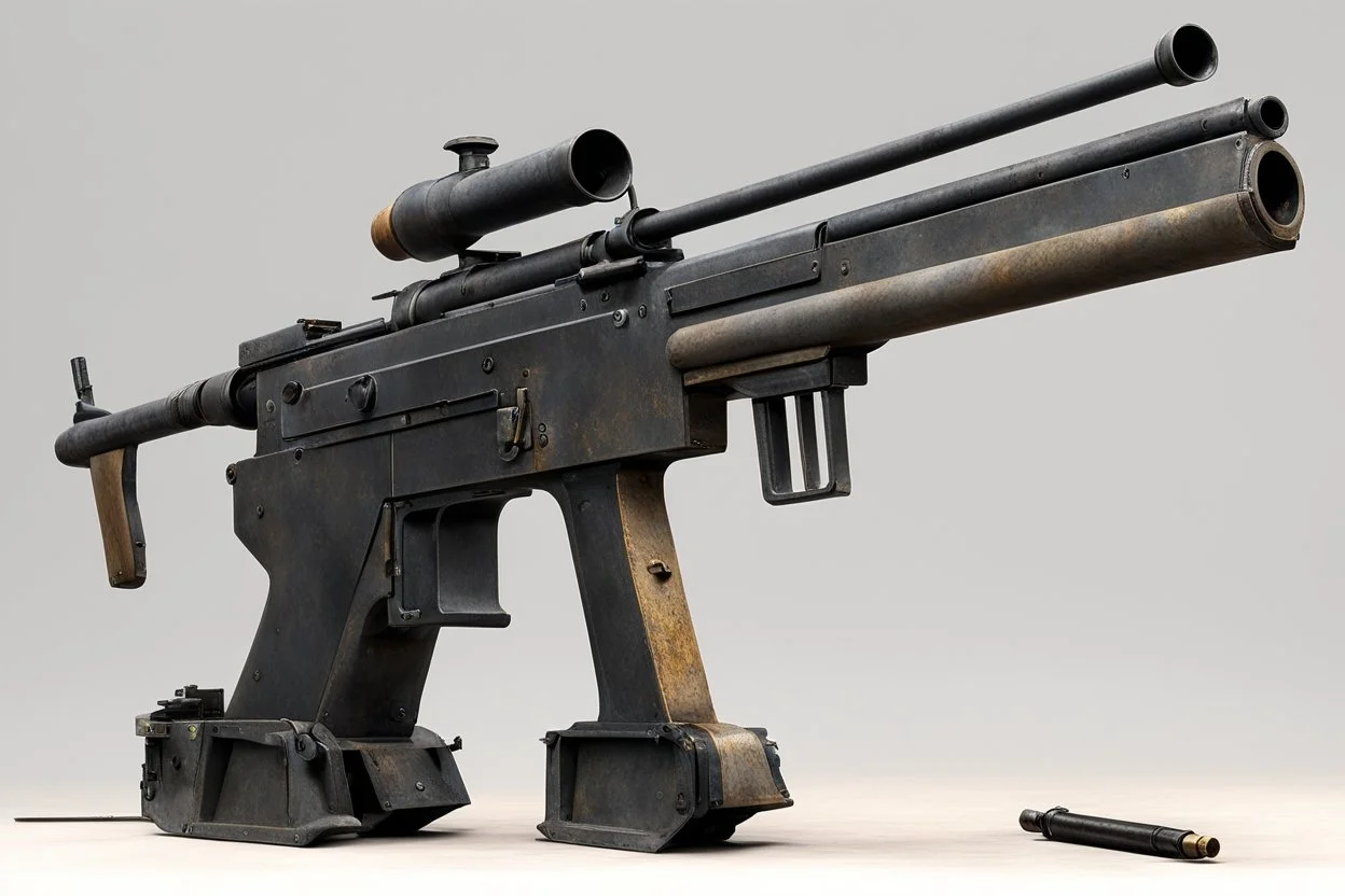 Crude top-fed General-purpose machine gun made-out of scrap metal, junks and a spare screwdriver. - flexible in ammunition choices but significant drawback in magazine sizes and choice of compatible optics.