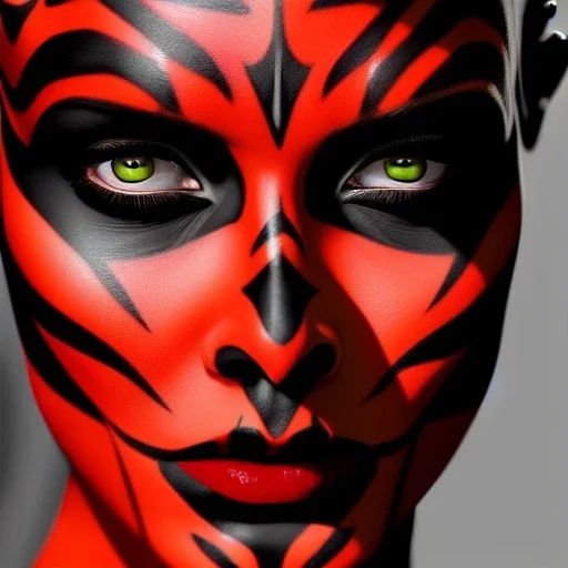 Ultra detailed fullbody Portrait in oil on canvas of beautiful female darth Maul ,extremely detailed digital painting,ultrarealistic skin,intense stare, extremely detailed face, crystal clear eyes, mystical colors ,perfectly centered image, perfect composition, rim light, beautiful lighting,masterpiece ,8k, stunning scene, raytracing, anatomically correct, in the style of Simon Bisley and uncannyknack and Ohrai Noriyoshi and robert e howard and Steve Jung.