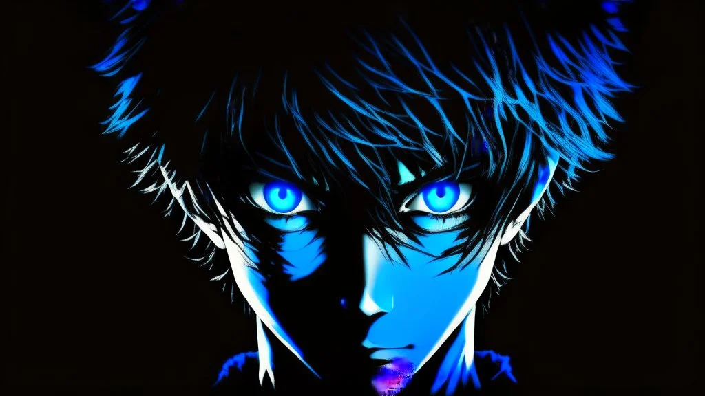 Satoru Gojo black background bright blue eyes