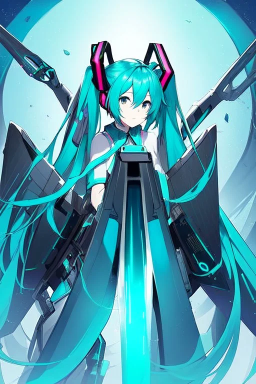 hatsune miku with big weapons