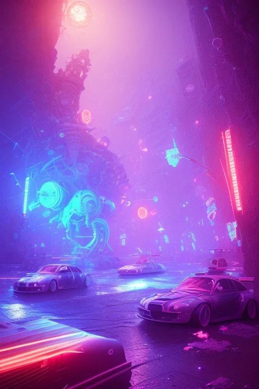 He world is falling apart and you like that, 3d ambient,3d depth, neon light, incrate detail