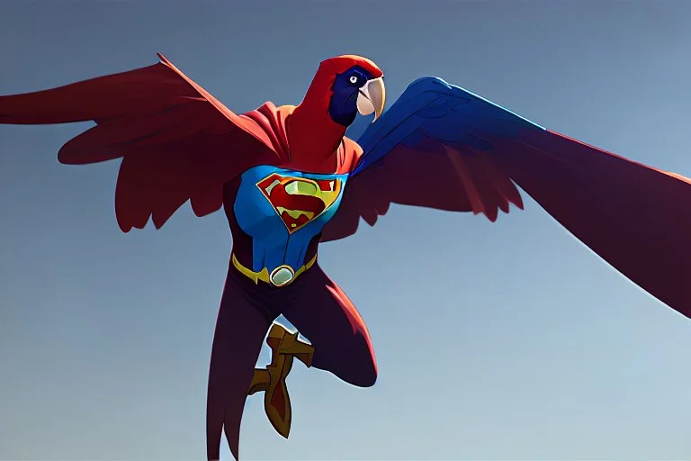 A parrot dressed like Superman.