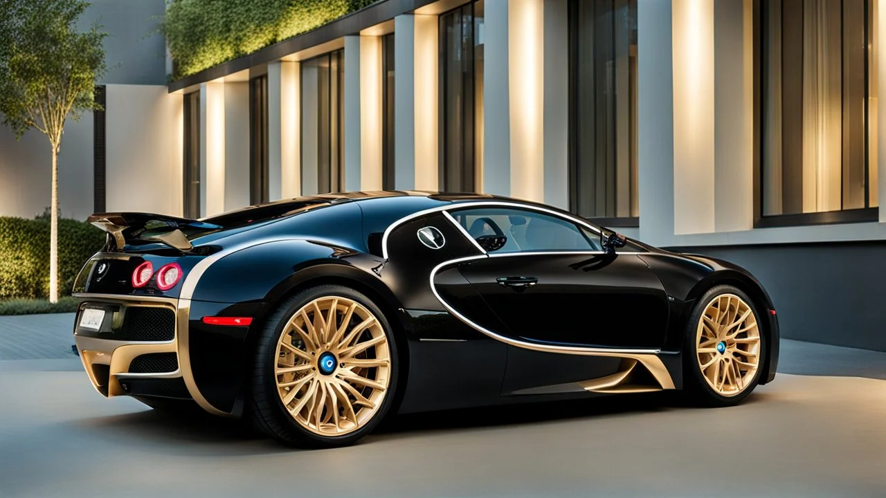 A luxurious (((fusion of a bmw and bugatti veyron))), its sleek contours and opulent details blending seamlessly together, rear view