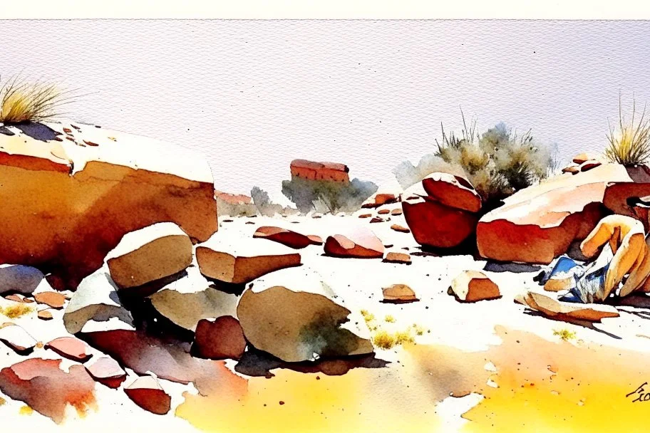 Sunny day, rocks, arid land, winslow homer watercolor paintings