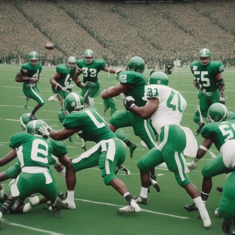 Boston Shamrocks Football team playing against the Toronto Rifles Football team,vintage, hyper-realistic, in color