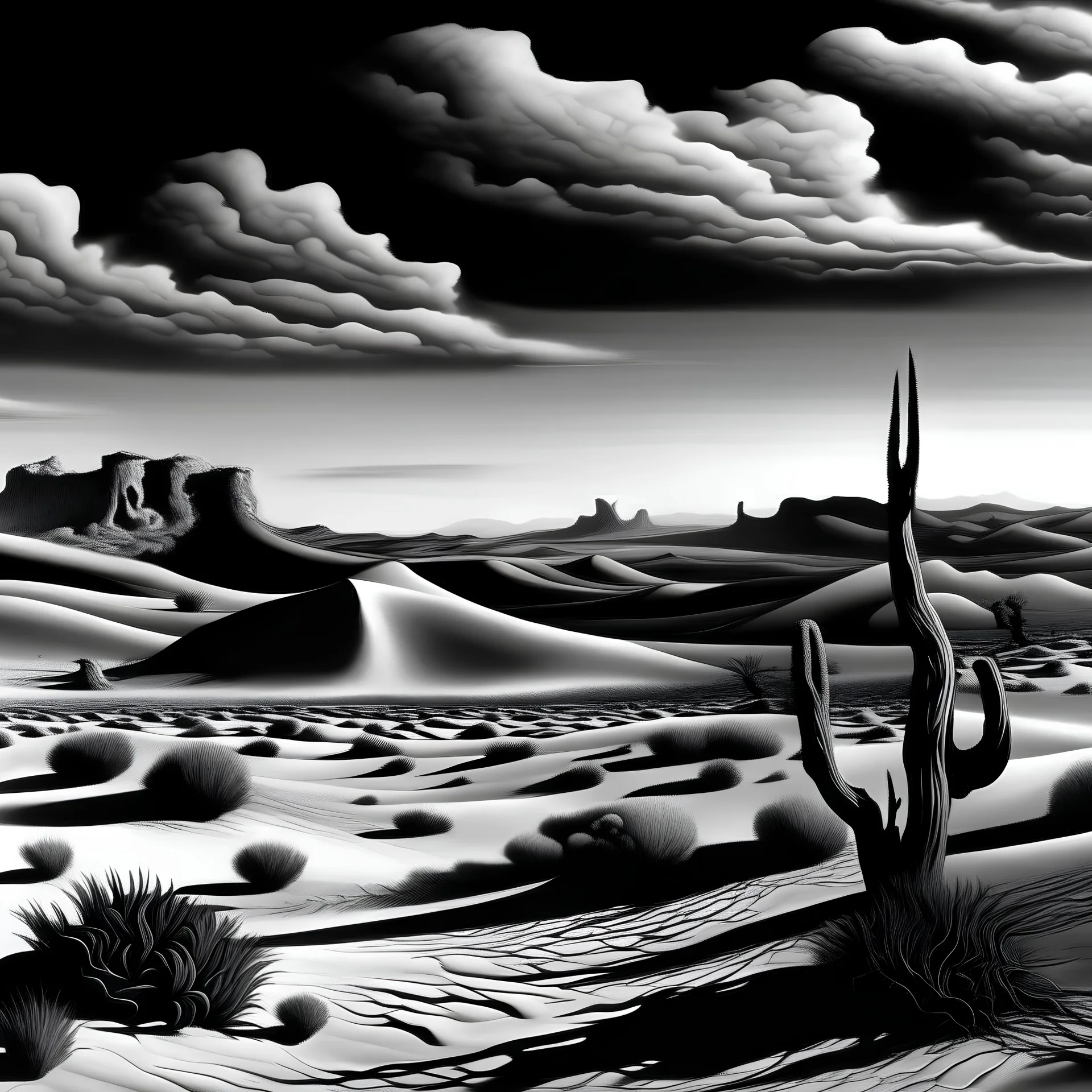 salvador dali desert black and white