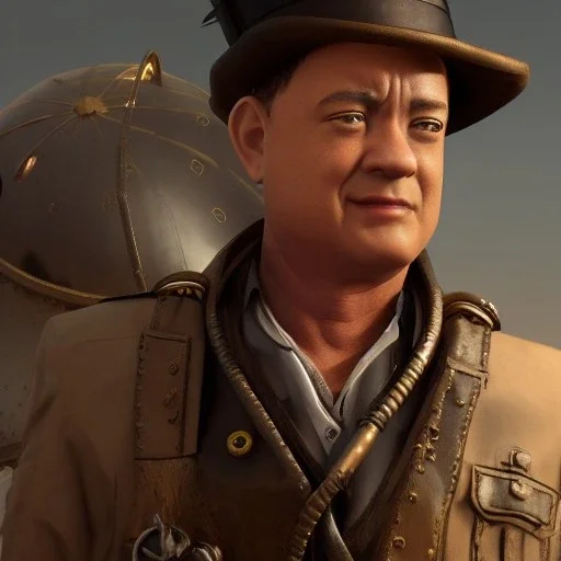 Tom Hanks steam punk character very detailed cinematic unreal engine photo realistic, dramatic lighting