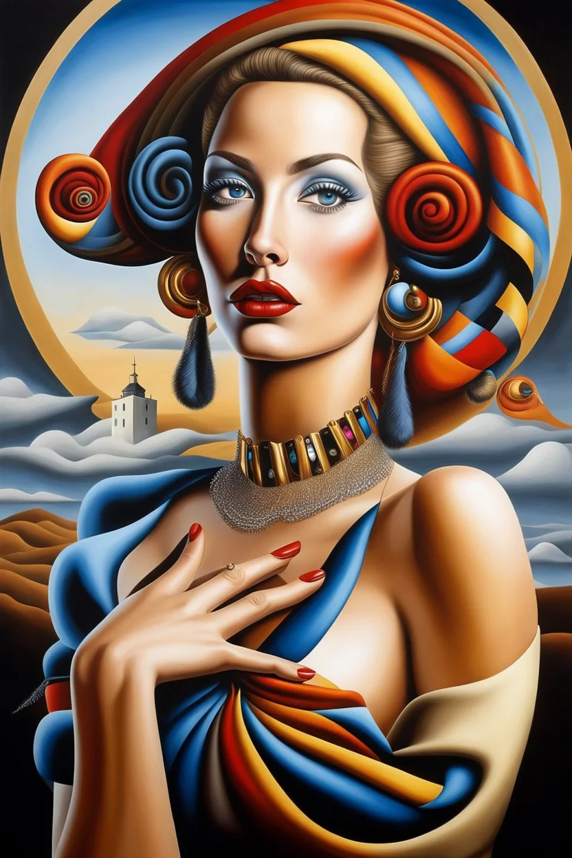 Woman, fantasy style by artist "Catherine Abel" highly detailed elegant beautiful crisp quality, colourful, by artist "Salvador Dali", Renaissance, by artist "Jean Bapiste Sponge"