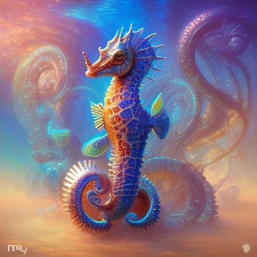 biomorphic seahorse morphed with electronic wiring and mixed with lighting, Nanopunk and Biopunk with cyberpunk look,golden hour,MTG,digital painting, wonderful ambient colors, art by Jarosław Jaśnikowski mixed with Sheila Martin mixed with Fletch mixed with Frank Sun mixed with Anna Dittmann mixed with Alena Aenami.