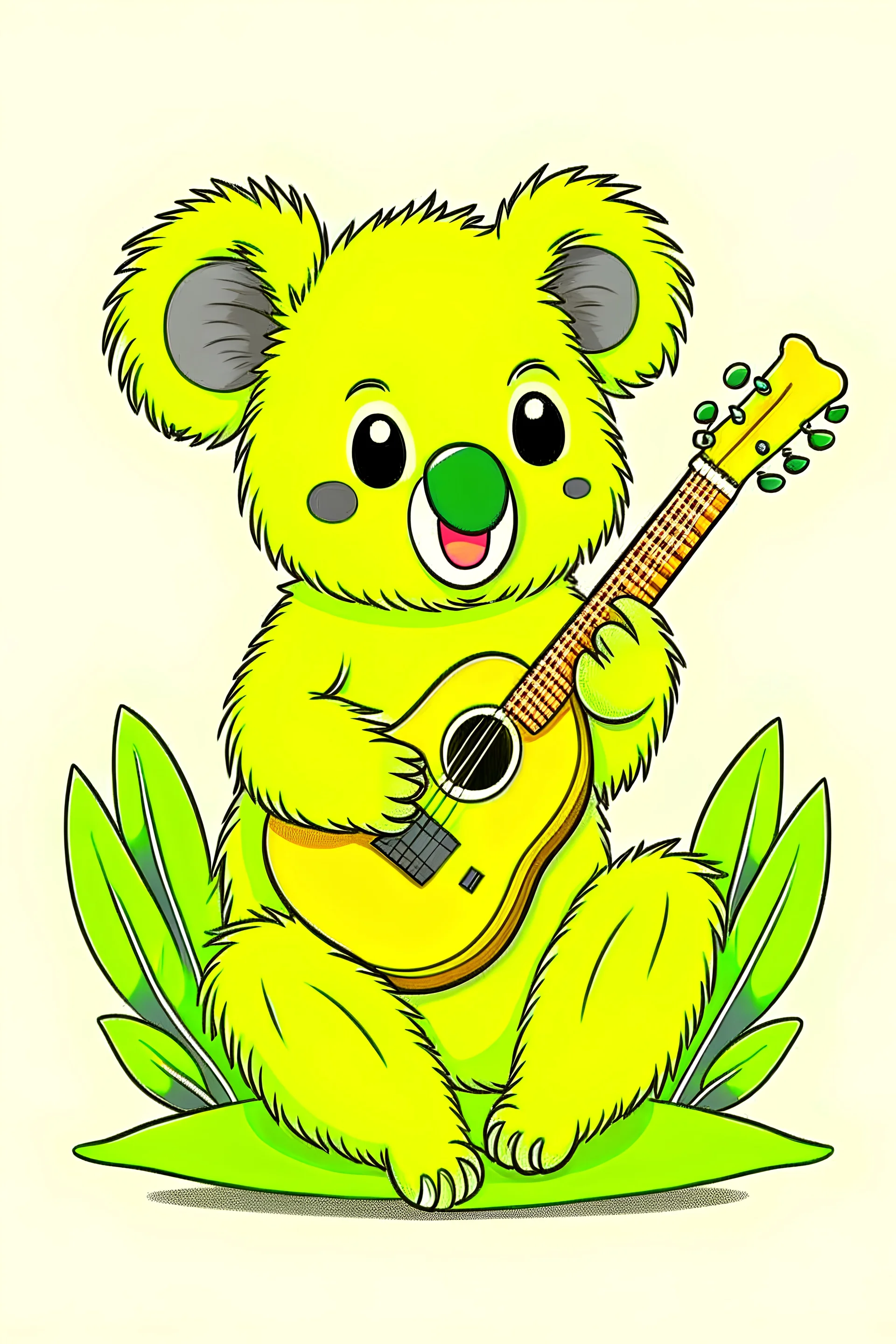 koala in a banana costume playing a ukelue