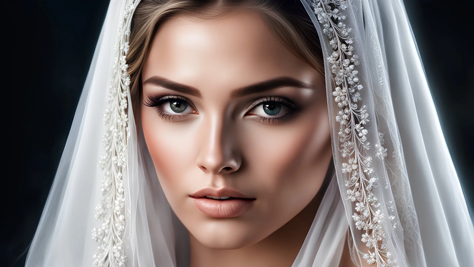 a close up of a woman wearing a white veil and a white dress, soft portrait shot 8 k, portrait of a beautiful model, ultra realistic digital painting, detailed beauty portrait, photo of a beautiful woman, beautiful portrait, very beautiful portrait, beauty portrait, ultra-realistic digital art, beautiful portrait photo, gorgeous face portrait, ultra realistic digital art, beautiful face portrait, Shot on a Hasselblad medium format camera with a 100mm lens. Unmistakable to a photograph. Cinematic