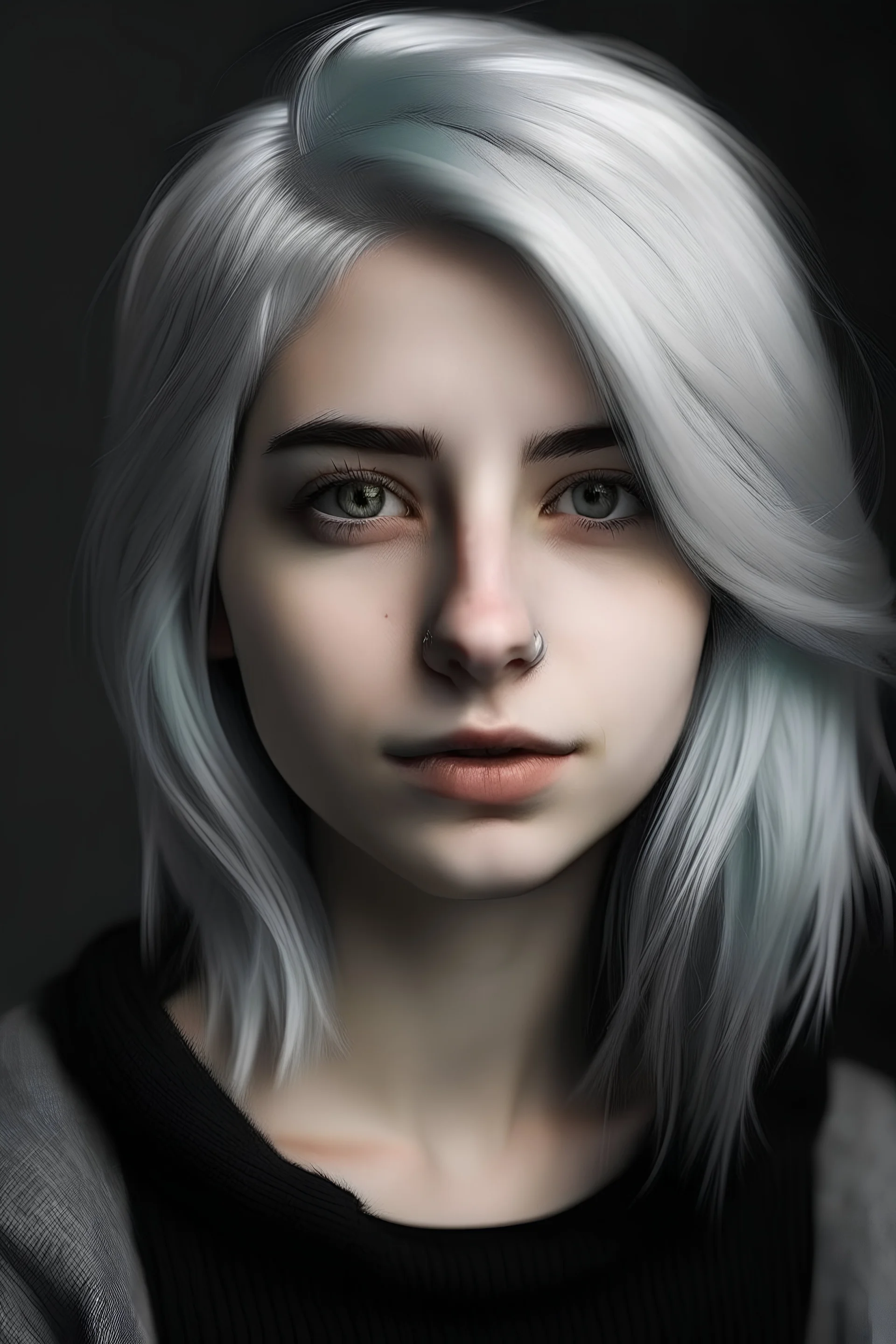 Human with silverish hair and dark eyes