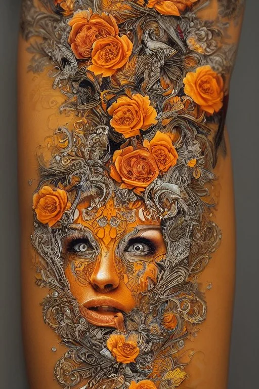 female, orange and yellow tones, insanely detailed and intricate, hypermaximalist, elegant, ornate, hyper realistic, super detailed, by Pyke Koch