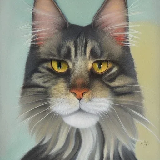 Portrait of a Maine coon cat by Georgia O'Keefe