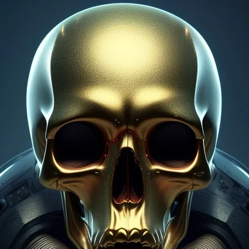  octane render, 8k, high detail, droid, android skull, metallic