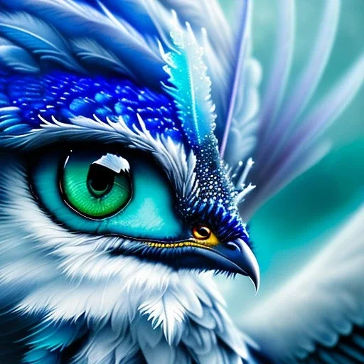 icy blue,beautiful wolfed creature ,feathers , elve fae, majestic, ominous, ice, scales,frost on skin, dnd character portrait, intricate, oil on canvas, masterpiece, expert, insanely detailed, 4k resolution, retroanime style, cute big circular reflective eyes, cinematic smooth, intricate detail , soft smooth lighting, soft pastel colors, painted Rena