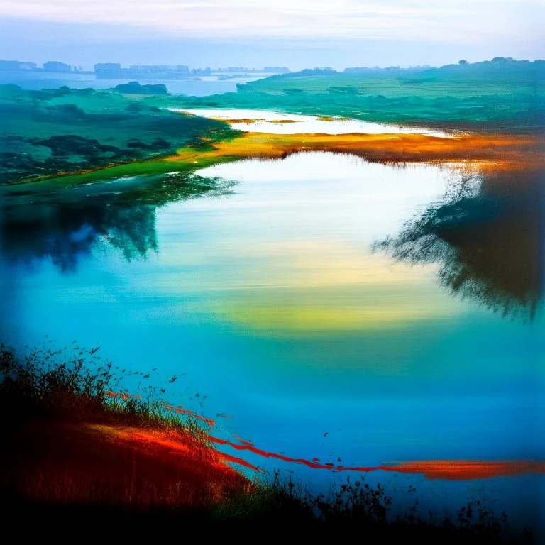 Reflecting the meltability of land and water, with a sense of history and rich colors, abstract