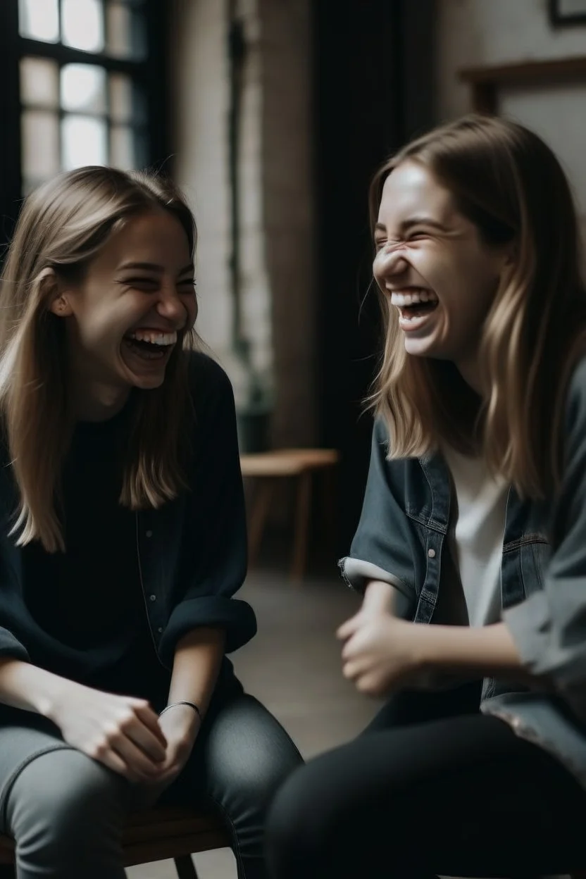 Epic cinematic shot gece oturmuş gülüşecek birbirleri işe sohbet eden 2 kız