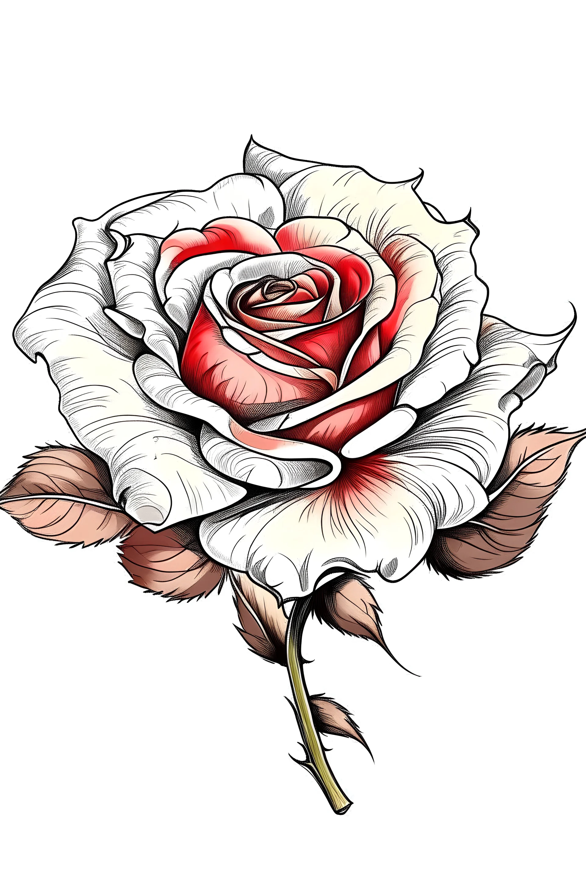 Draw one Rose - , white background,