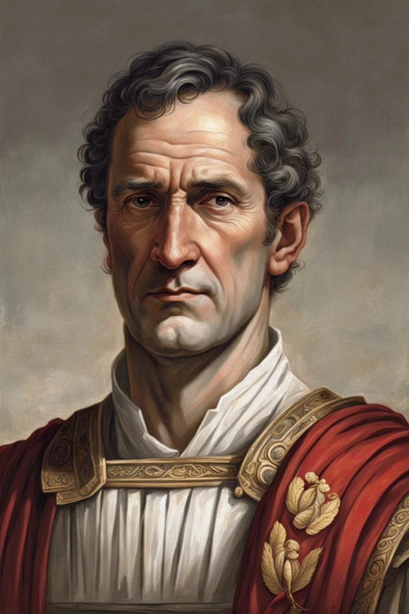 mezzo busto uomo di mezza età, naturalmente capelli scuri e carnagione chiara, magari se proprio vuoi dargli un segno particolare una piccola escrescenza vicino all'occhio tipo Cicerone (Se si vedono le mani il nell'anello senatoriale) vestito con abiti della roma antica