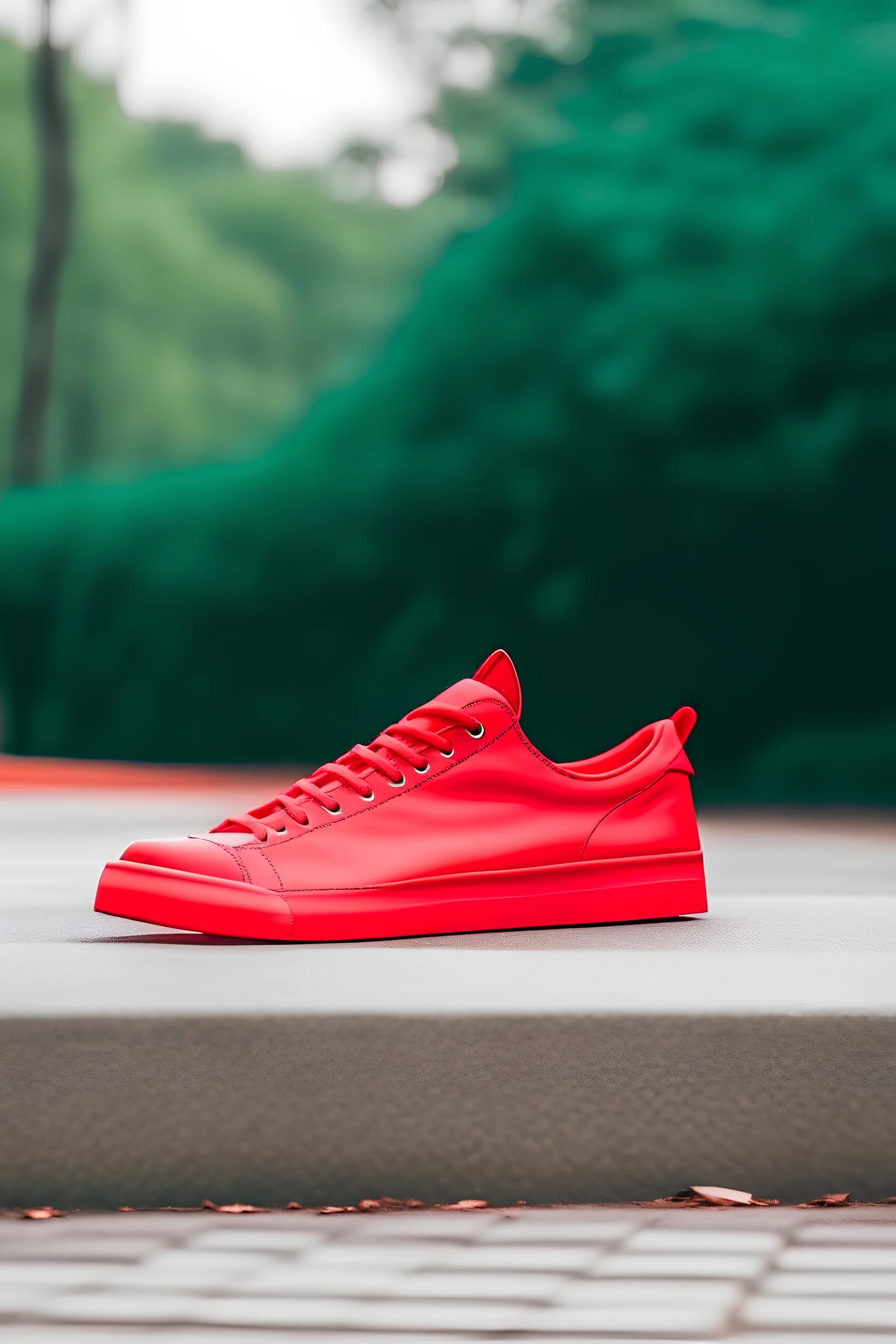 red sneaker on outdoor background without logo