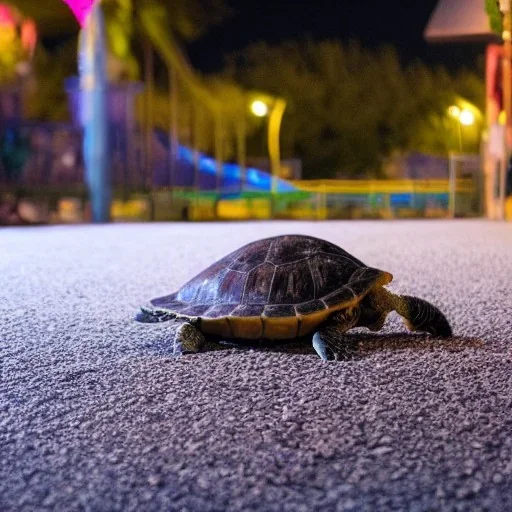 turtle in the amusement park in the middle of the night