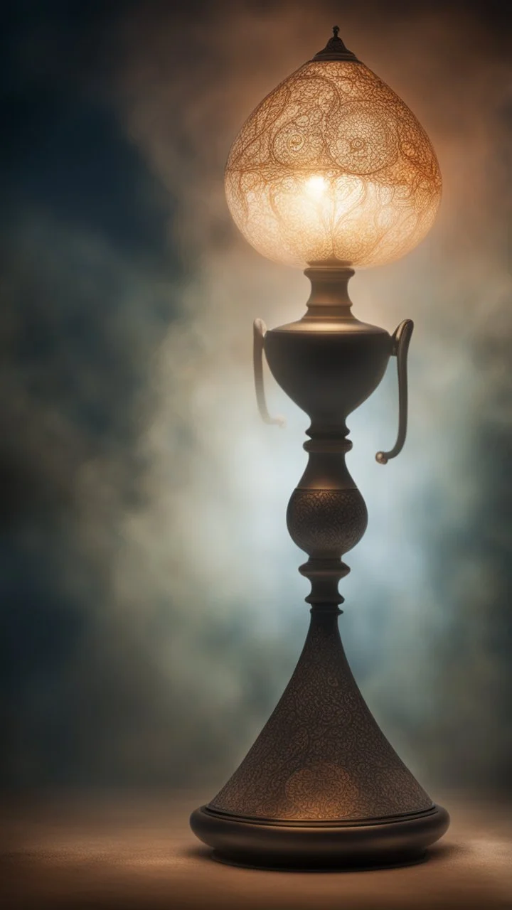 The gini out of the lamp in Smokey ethereal, heavenly background