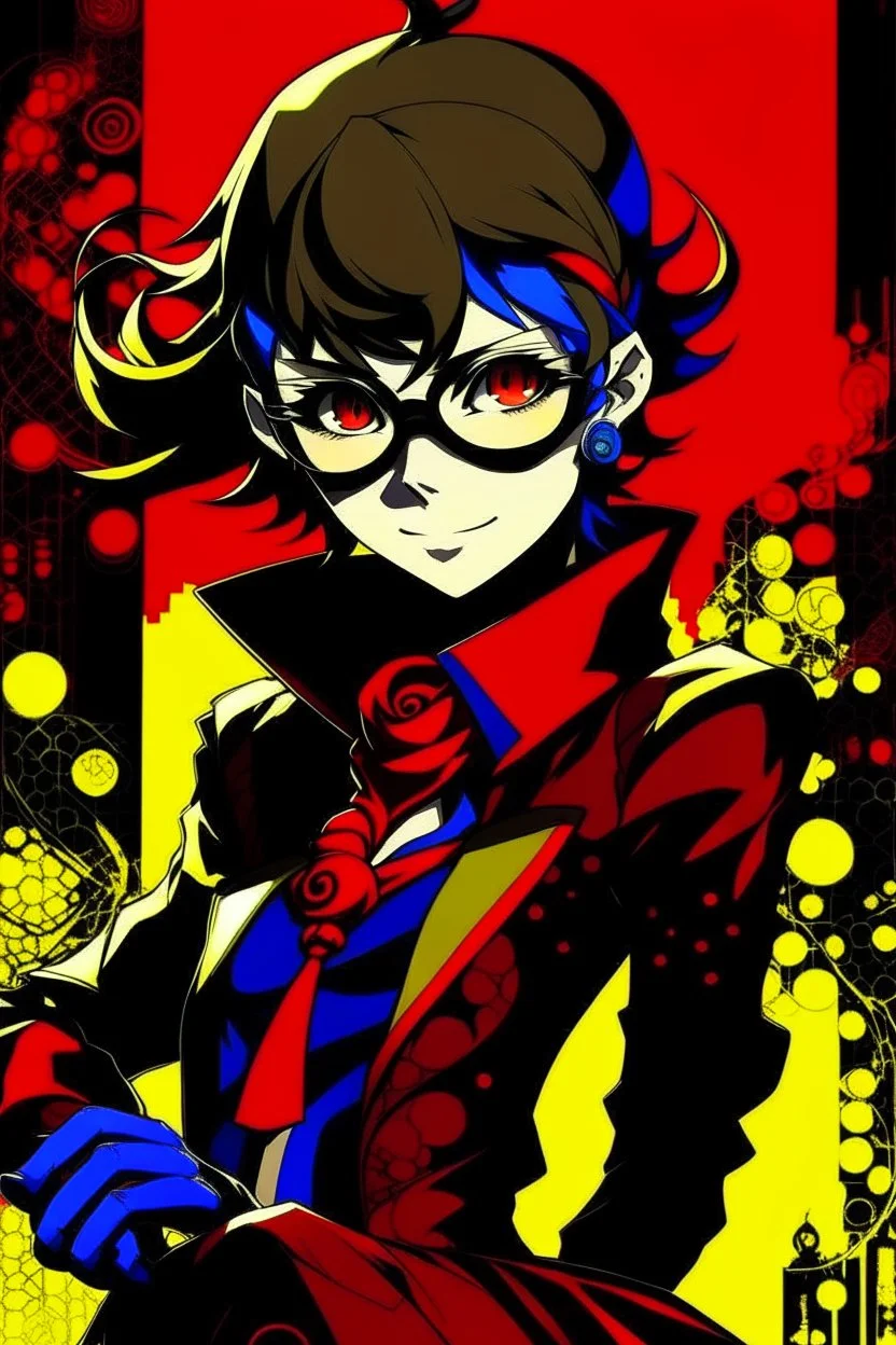 persona 5 style background and bright colours character