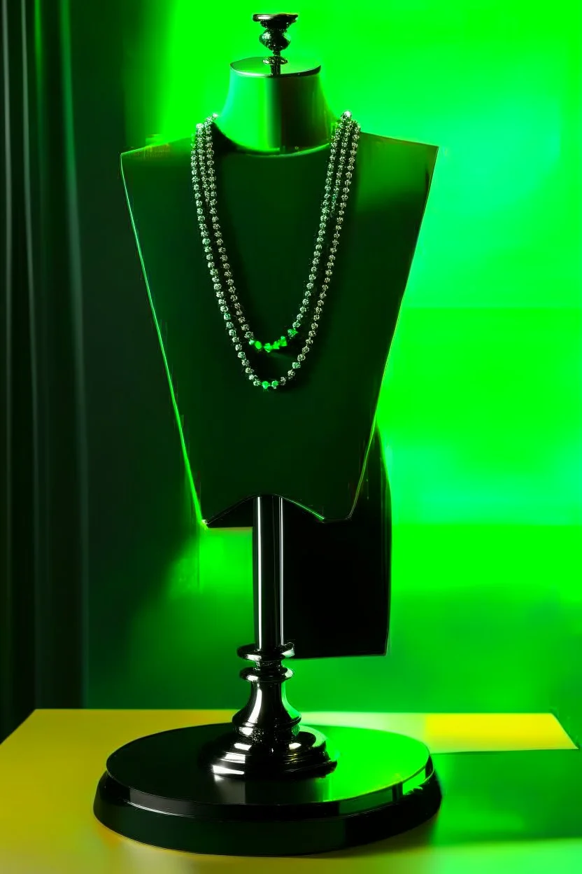 dark green velvet Necklace Mannequin Stand on a luxury table