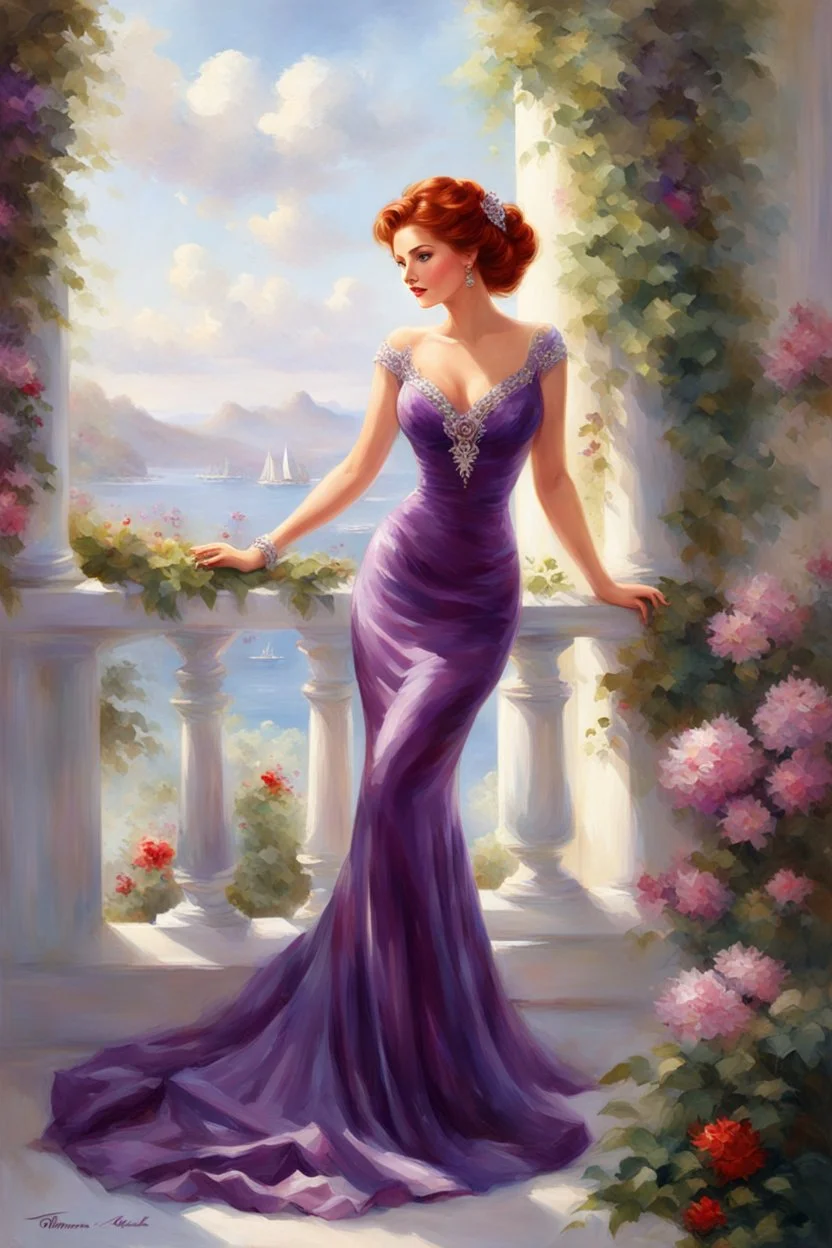 elegance, beautiful woman, 18 years old,front view, tiny, luxuriant, center, single luxuriant purple dress, red hair, render indoor palm, white background,32k, ultra high definition,oil painting, white background, clipart, thomas kinkade, blushing, masterpiece, unique, breathtaking, Best Artist, Cinematography, Soft Lighting, Cute and well loved, Creative, Ultra detailed