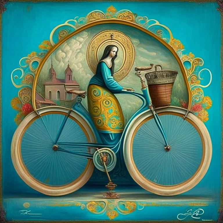 a bicycle in the style of orthodox paintings