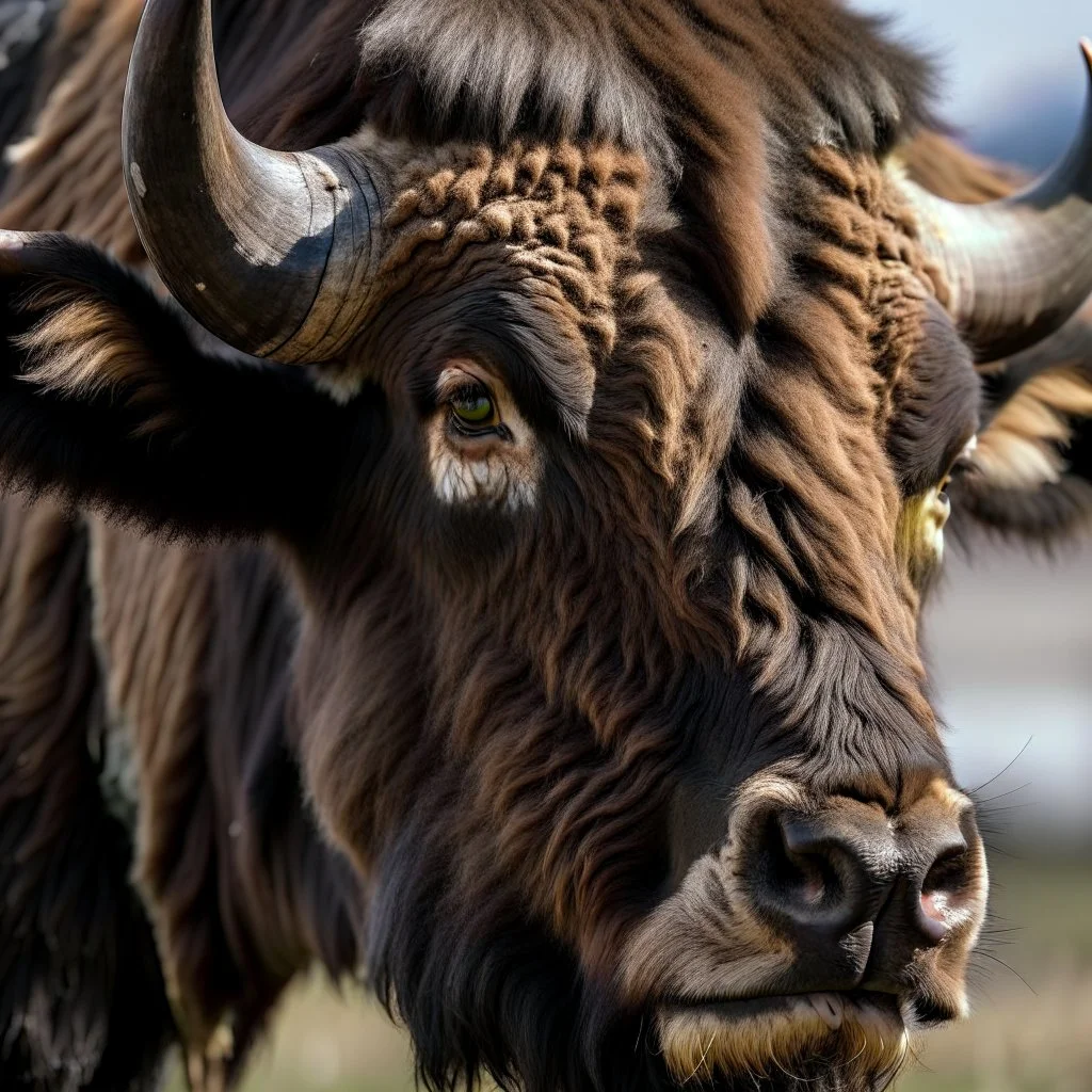 American Bison head at an angle,