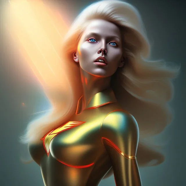 blonde superwoman. oil on canvas, kodachrome, volumetric light