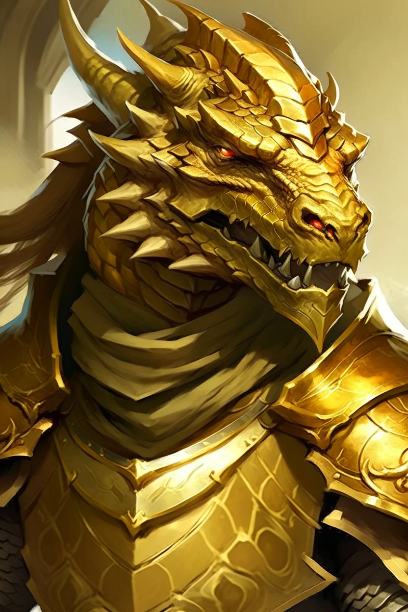 Dragonborn DnD, golden,friendly face,