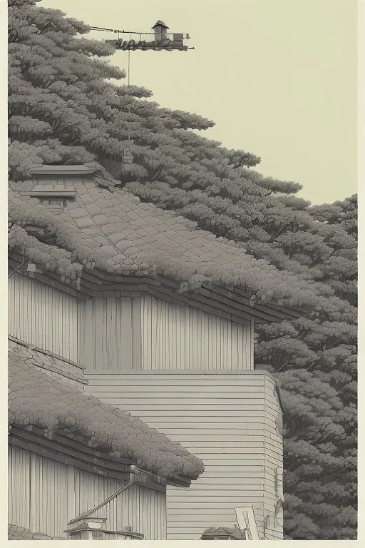 As monochrome image of man building a home, by kawase hasui, moebius and edward hopper,gustave dore, colorful flat surreal design, hd, 8 k, artstation