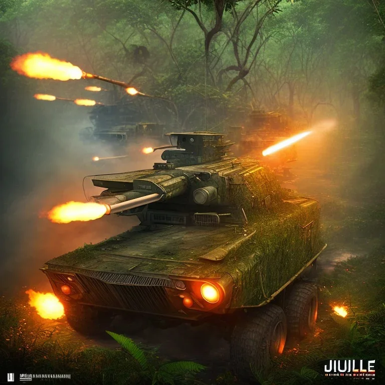 vietnam war. jungle. cd cover. bokeh. lens flare. warm lights. high detailed